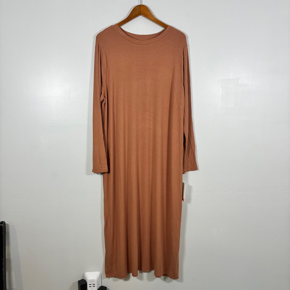 Motherhood Maternity Dress XXL Mocha Ribbed Knit Maxi Slit Fall Comfy Lounge